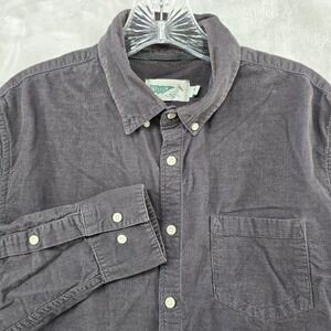 HUCKBERRY Wellen Corduroy Shirt Mens Small Charcoal Gray Organic Cotton Button